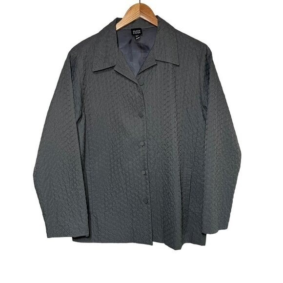 Eileen Fisher Gray Textured Button Down Collar Jacket Career Casual Old Money - Picture 2 of 9
